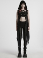 Black Gothic Punk Hollow Skeleton Hooded Long Vest for Women