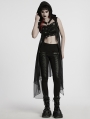 Black Gothic Punk Hollow Skeleton Hooded Long Vest for Women