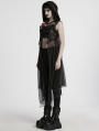 Black Gothic Punk Hollow Skeleton Hooded Long Vest for Women
