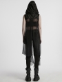 Black Gothic Punk Hollow Skeleton Hooded Long Vest for Women