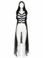 Black Gothic Punk Hollow Skeleton Hooded Long Vest for Women