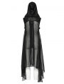 Black Gothic Punk Hollow Skeleton Hooded Long Vest for Women