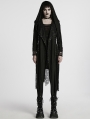 Black Gothic Decadent Asymmetric Knitted Hooded Trench Coat for Women