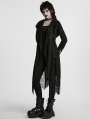 Black Gothic Decadent Asymmetric Knitted Hooded Trench Coat for Women