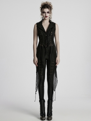 Black Gothic Dark Asymmetric Split Vest for Women