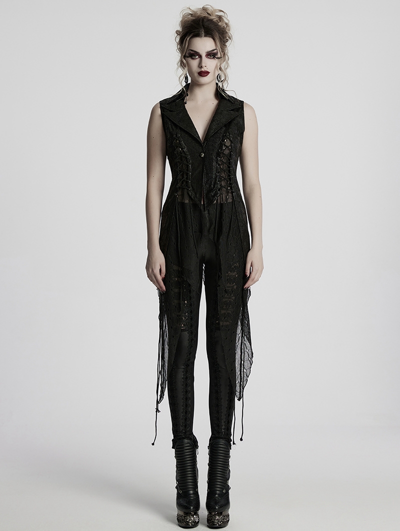 Black Gothic Dark Asymmetric Split Vest for Women