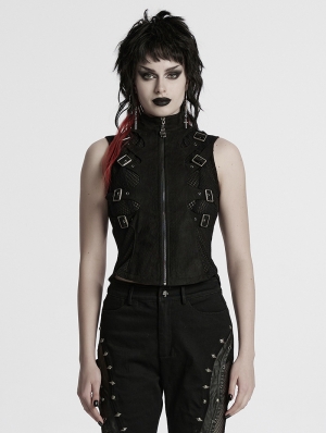 Black Gothic Punk Hollowed Out Skeleton Vest for Women