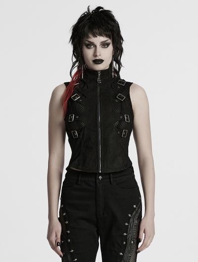 Black Gothic Punk Hollowed Out Skeleton Vest for Women