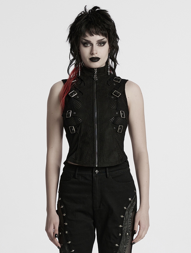 Black Gothic Punk Hollowed Out Skeleton Vest for Women