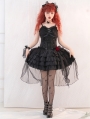 Black Rose Bow Tulle Trailing Lace-Up Gothic Lolita JSK Dress