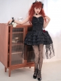 Black Rose Bow Tulle Trailing Lace-Up Gothic Lolita JSK Dress