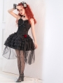 Black Rose Bow Tulle Trailing Lace-Up Gothic Lolita JSK Dress