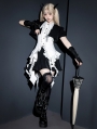 Black and White Ruffle Trim Gothic Lolita Top and Skirt Set
