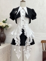 Black and White Ruffle Trim Gothic Lolita Top and Skirt Set