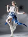 White and Blue Dragon Skeleton Embroidery Gothic Lolita Outfit