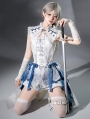 White and Blue Dragon Skeleton Embroidery Gothic Lolita Outfit