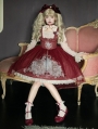 Dark Red Bunny Print Sweet Ruffled Lolita JSK Dress Set