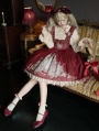 Dark Red Bunny Print Sweet Ruffled Lolita JSK Dress Set