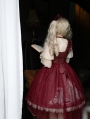 Dark Red Bunny Print Sweet Ruffled Lolita JSK Dress Set