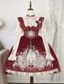Dark Red Bunny Print Sweet Ruffled Lolita JSK Dress Set