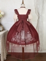 Dark Red Bunny Print Sweet Ruffled Lolita JSK Dress Set