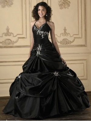 Black Embroidery Ball Gown Gothic Wedding Dress