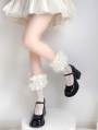 White Bow Wings Layered Lace Ruffled Socks