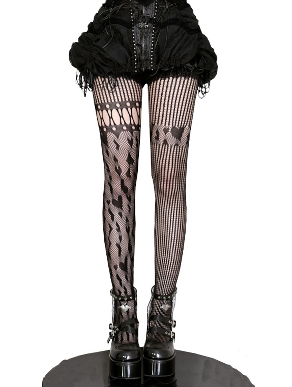 Black Gothic Heart Pattern Cutout Fishnet Tights