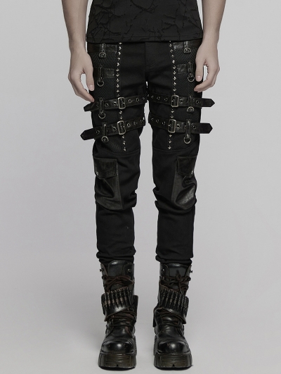 Black Gothic Metal Punk Rock Tight Fit Pants for Men
