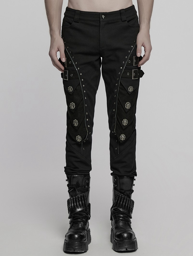 Black Gothic Rivet Punk Knight Armor Patch Pants for Men