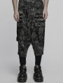 Black and Gray Gothic Punk Textured Drop Crotch Pants for Men