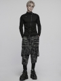 Black and Gray Gothic Punk Textured Drop Crotch Pants for Men