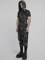 Black and Gray Gothic Punk Textured Drop Crotch Pants for Men