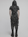 Black and Gray Gothic Punk Textured Drop Crotch Pants for Men