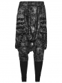 Black and Gray Gothic Punk Textured Drop Crotch Pants for Men