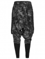 Black and Gray Gothic Punk Textured Drop Crotch Pants for Men