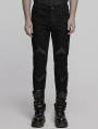 Black Gothic Punk Mesh Splicing Tight Pants for Men