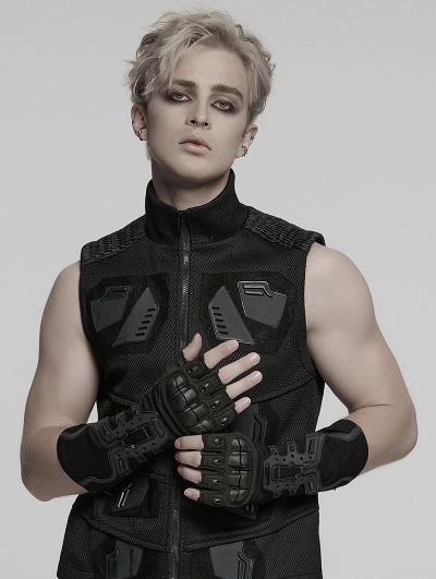Black Gothic Cyberpunk Armor Gloves for Men