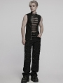 Black Gothic Punk Vision Studded Mesh Vest Top for Men