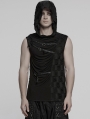 Black Gothic Punk Asymmetrical Splicing Hooded Sleeveless T-Shirt for Men