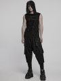 Black Gothic Punk Asymmetrical Splicing Hooded Sleeveless T-Shirt for Men