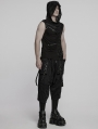 Black Gothic Punk Asymmetrical Splicing Hooded Sleeveless T-Shirt for Men