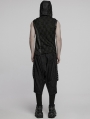 Black Gothic Punk Asymmetrical Splicing Hooded Sleeveless T-Shirt for Men