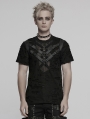 Black Gothic Punk Tattered Mesh Patchwork Short Sleeve T-Shirt for Men