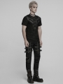 Black Gothic Punk Tattered Mesh Patchwork Short Sleeve T-Shirt for Men