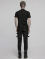 Black Gothic Punk Tattered Mesh Patchwork Short Sleeve T-Shirt for Men
