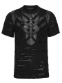 Black Gothic Punk Tattered Mesh Patchwork Short Sleeve T-Shirt for Men