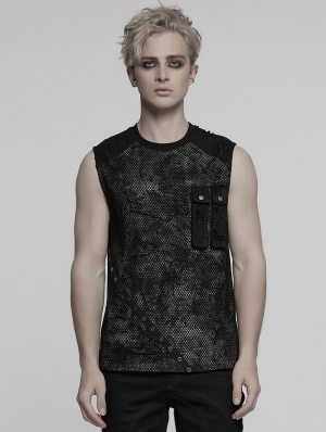 Black Gothic Punk Mesh Splicing Vest Top for Men