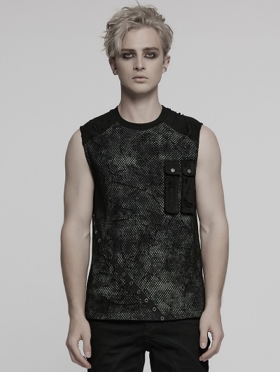 Black Gothic Punk Mesh Splicing Vest Top for Men