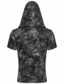 Black and Gray Gothic Punk Hooded Cracked Knitted Short Sleeve T-Shirt for Men